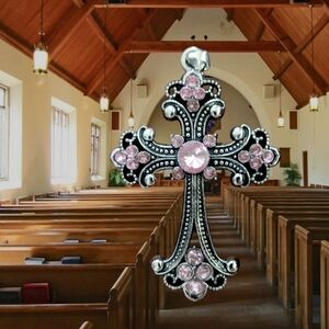 Pink and Silver Tone Cross Pendant
